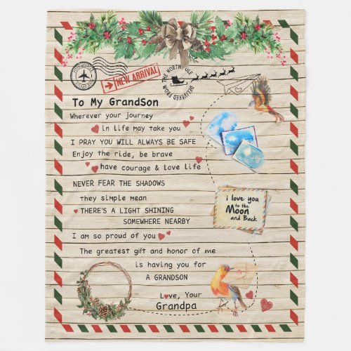 Love GrandsonLetter To My Grandson I Proud Of You Fleece Blanket