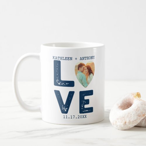 LOVE Graphic Minimalist Heart Photo Wedding Coffee Mug