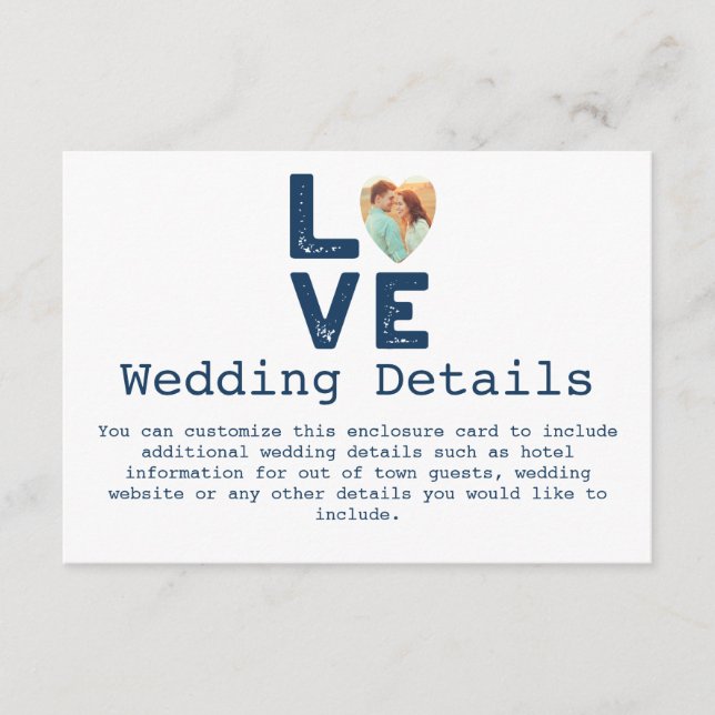 LOVE Graphic Minimalist Heart Photo Wedding Enclosure Card (Front)