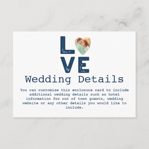 LOVE Graphic Minimalist Heart Photo Wedding Enclosure Card