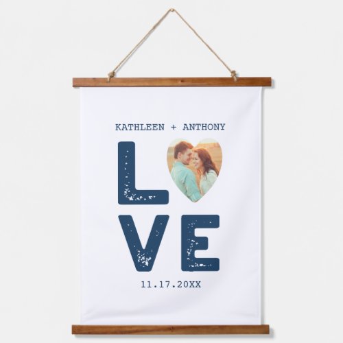 LOVE Graphic Minimalist Heart Shaped Photo Wedding Hanging Tapestry