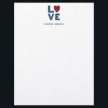 LOVE Graphic Minimalist Look Custom Letterhead<br><div class="desc">Spread some love with personalized letterhead. This stationery paper has a distressed style modern LOVE graphic at the top with letters in navy blue and the "O" a red heart. Your name or other text appears below in a coordinating navy blue typewriter style font. Write letters to friends or include...</div>
