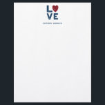 LOVE Graphic Minimalist Look Custom Letterhead<br><div class="desc">Spread some love with personalized letterhead. This stationery paper has a distressed style modern LOVE graphic at the top with letters in navy blue and the "O" a red heart. Your name or other text appears below in a coordinating navy blue typewriter style font. Write letters to friends or include...</div>