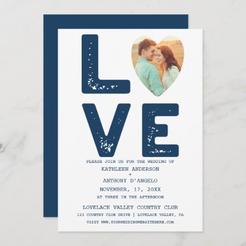 LOVE Graphic Minimalist Look Typewriter Font Navy  Invitation