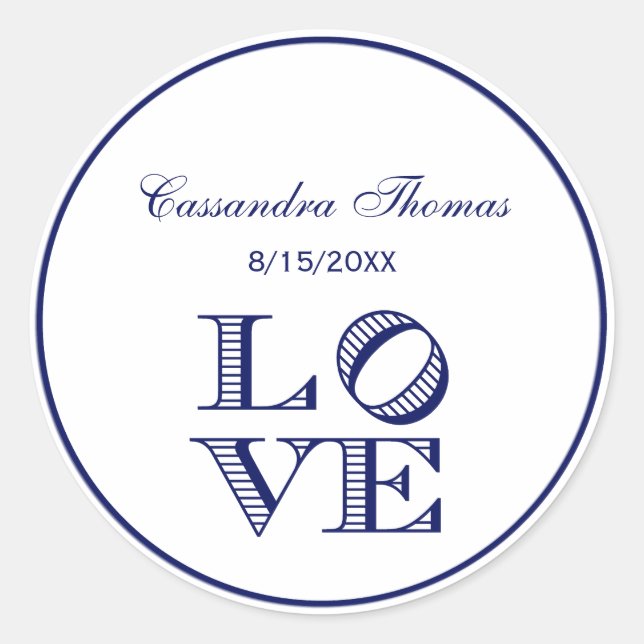 LOVE Graphic Text - Blue Classic Round Sticker (Front)