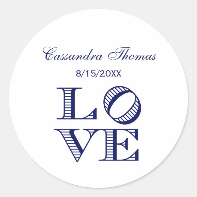 LOVE Graphic Text - Blue Classic Round Sticker (Front)