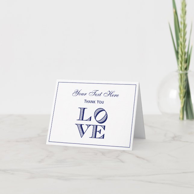 LOVE Graphic Text - Blue Thank You Card (Front)