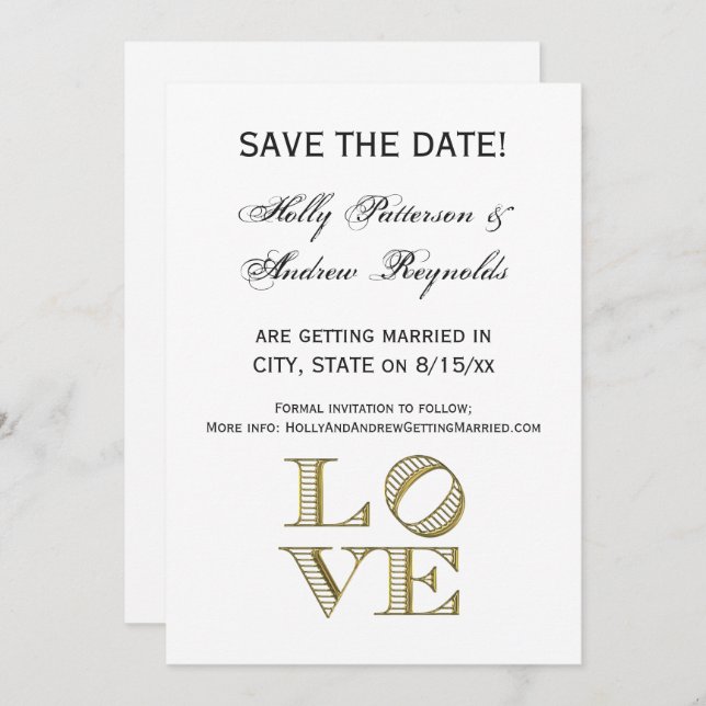 LOVE Graphic Text - Faux Gold Invitation (Front/Back)