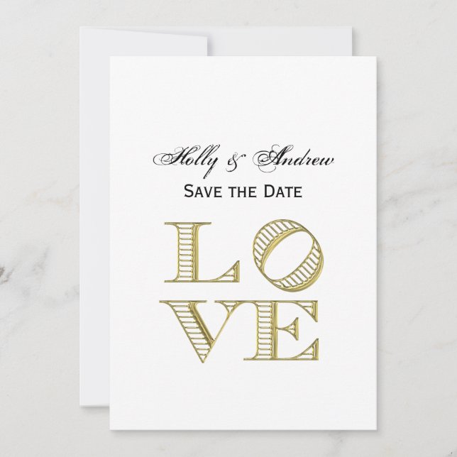LOVE Graphic Text - Faux Gold Invitation (Front)