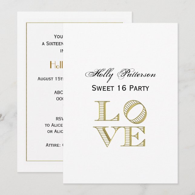 LOVE Graphic Text - Faux Gold Invitation (Front/Back)