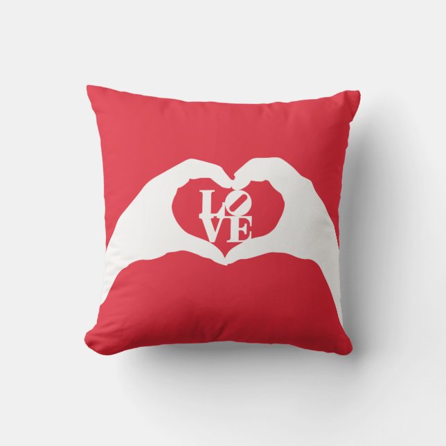 LOVE graphic word and heart hand gesture Throw Pillow (Front)