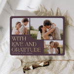 Love & Gratitude Gold Foil Wedding Thank You Card<br><div class="desc">Elegant wedding thank you cards feature a trio of wedding photos in organic rounded shapes for a modern boho look. "With love and gratitude" appears at the lower left corner in rose gold foil serif lettering,  with your names beneath. Add a personal message and signature to the back.</div>