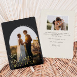 Love & Gratitude Gold Foil Wedding Thank You Card<br><div class="desc">Elegant wedding thank you cards feature a single vertical or portrait-oriented wedding photo in a unique arched layout. "With love and gratitude" is overlaid in gold foil serif lettering,  with your names curved along the side. Add a personal message and signature to the back,  along with an additional photo.</div>