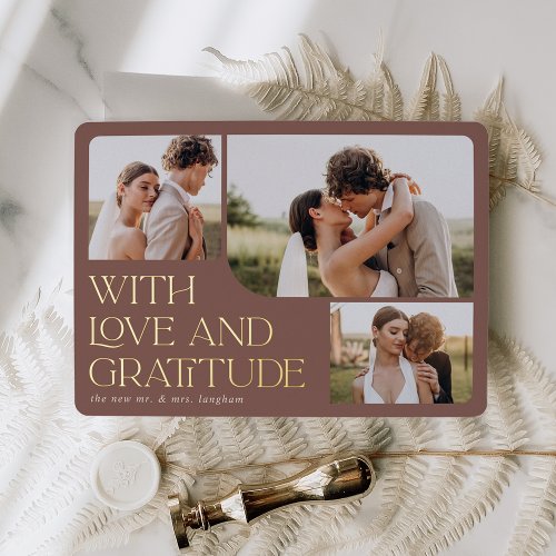 Love  Gratitude Gold Foil Wedding Thank You Card