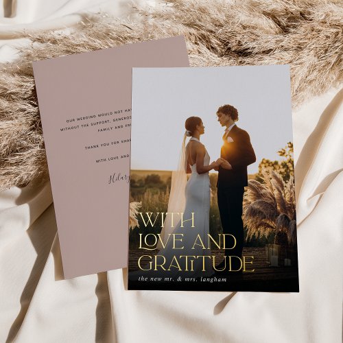 Love  Gratitude Gold Foil Wedding Thank You Card