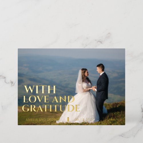 Love  gratitude gold foil wedding thank you card