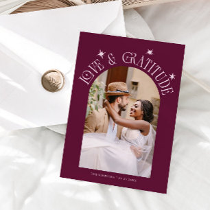 Love & Gratitude Minimal Wedding Photo Cranberry Thank You Card
