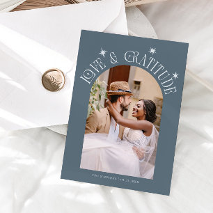 Love & Gratitude Minimal Wedding Photo Slate Blue Thank You Card