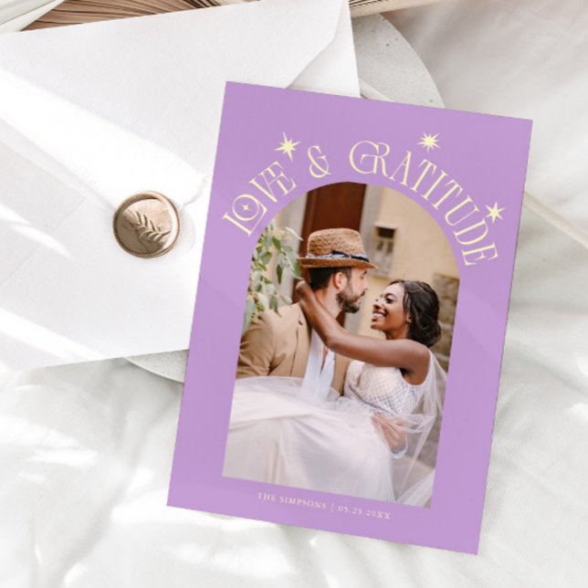 Love & Gratitude Minimal Wedding Photo Wisteria Thank You Card (Creator Uploaded)