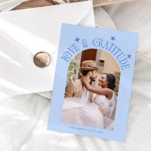 Love & Gratitude Minimalist Wedding Photo Icy Blue Thank You Card