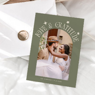 Love & Gratitude Minimalist Wedding Photo Sage Thank You Card
