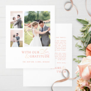 Love & Gratitude Photo Blush Pink Peach Wedding Thank You Card