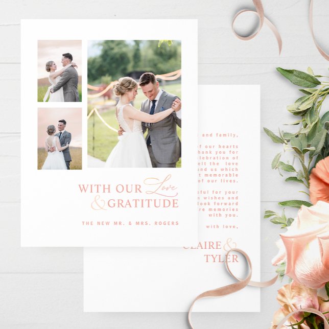 Love & Gratitude Photo Blush Pink Peach Wedding Thank You Card (Creator Uploaded)