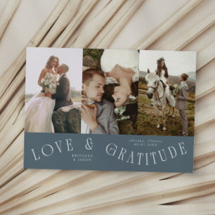 Love & Gratitude Slate Blue Wedding Multi Photo Thank You Card