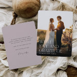 Love & Gratitude | Vertical Wedding Photo Flat Thank You Card<br><div class="desc">Elegant wedding thank you cards feature a single vertical or portrait-oriented wedding photo. "With love and gratitude" is overlaid in embellished serif lettering,  with your names beneath. Add a personal message and signature to the back.</div>