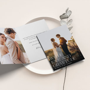 Love & Gratitude Vertical Wedding Photo Folded Letterpress Thank You Card
