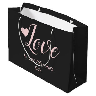 Love Gray Pink Happy Valentine’s Day Large Gift Bag