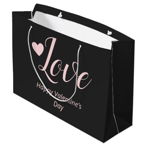 Love Gray Pink Happy Valentines Day Large Gift Bag