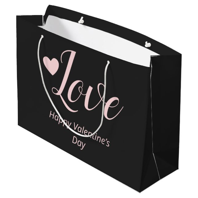 Love Gray Pink Happy Valentine’s Day Large Gift Bag (Back Angled)