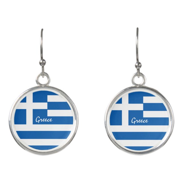 Love Greece & Greek Flag fashion / sports fan Earrings (Front)