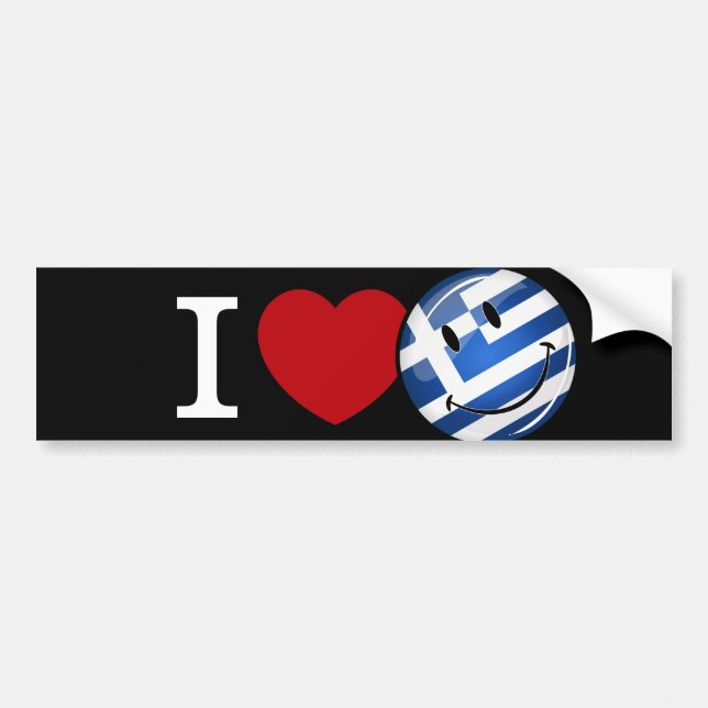 Love Greece | Smiling Flag Bumper Sticker (Front)