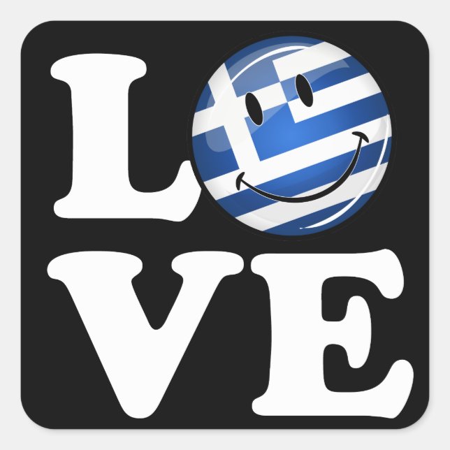 Love Greece | Smiling Flag Square Sticker (Front)