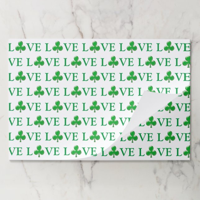 Love Green Clover Shamrock Modern paper placemats (Folded)