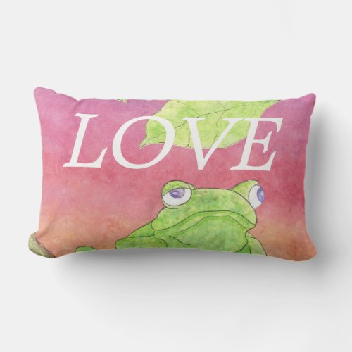 lOVE green frog pink sky inspiration pillow