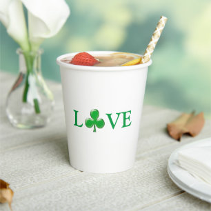 Love Green Irish Clover Shamrock St. Patrick's Day Paper Cups