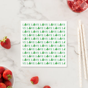 Love Green white Clover Shamrock Pattern modern Napkins