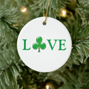 Love green white Irish clover shamrock cute modern Ceramic Ornament