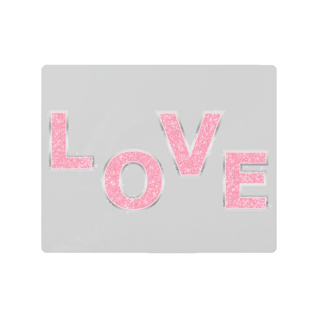 Love Grey and Pink Glitter Metal Print (Front)