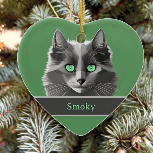 Love Grey Cats - Beautiful Nebelung - Your Text Ceramic Ornament (Creator Uploaded)