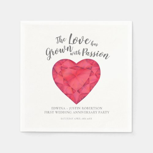 love grown ruby post wedding 1st anniversary party napkins