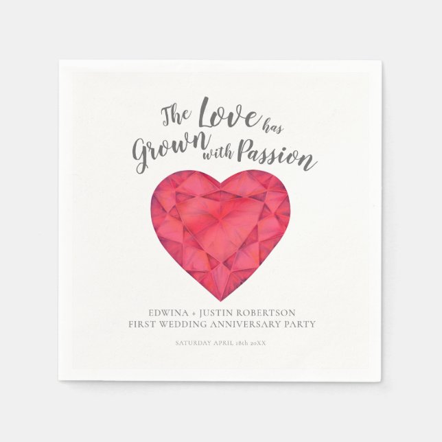 love grown ruby post wedding 1st anniversary party napkins (Front)