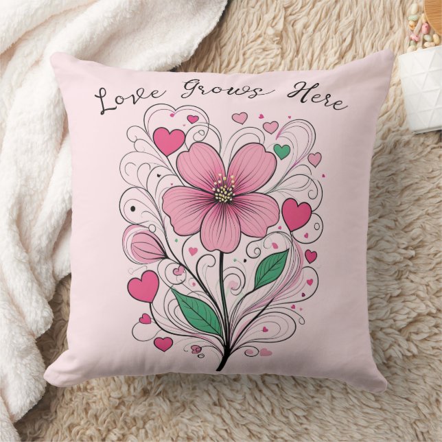 Love Grows here -Blooming Love Throw Pillow (Blanket)