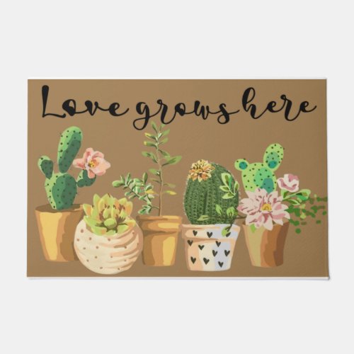 Love Grows Here Cute Doormat Succulent Decor Doormat