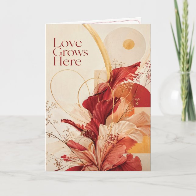 Love Grows Here Elegant Floral Romantic Greeting C Card (Front)