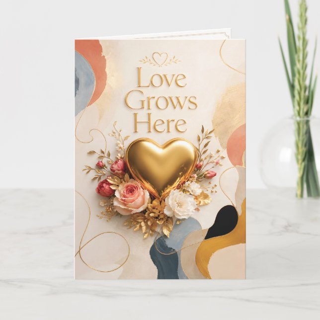 Love Grows Here Elegant Greeting Card (Front)