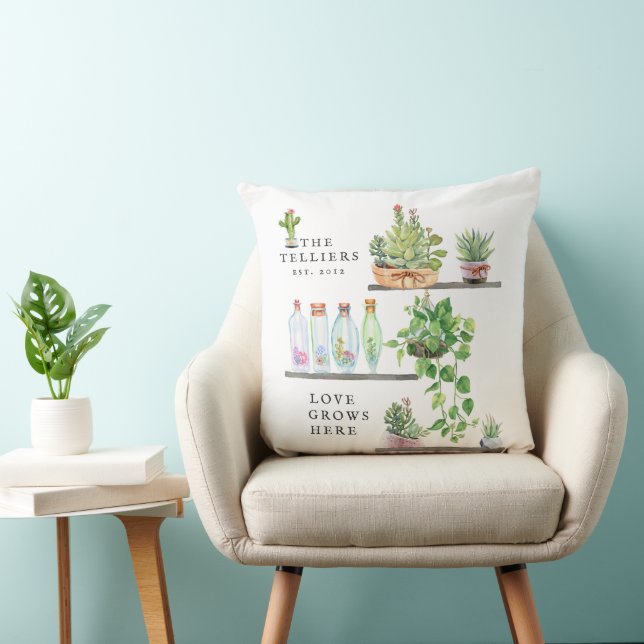 Love Grows Here | Family Name Keepsake Throw Pillow (Chair)